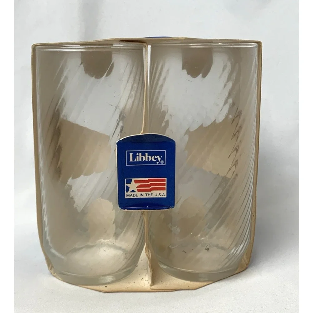 Libbey Spiral Tumblers Glasses Set of 4 in Pkg‎ Old Stock Vintage USA made 17 oz